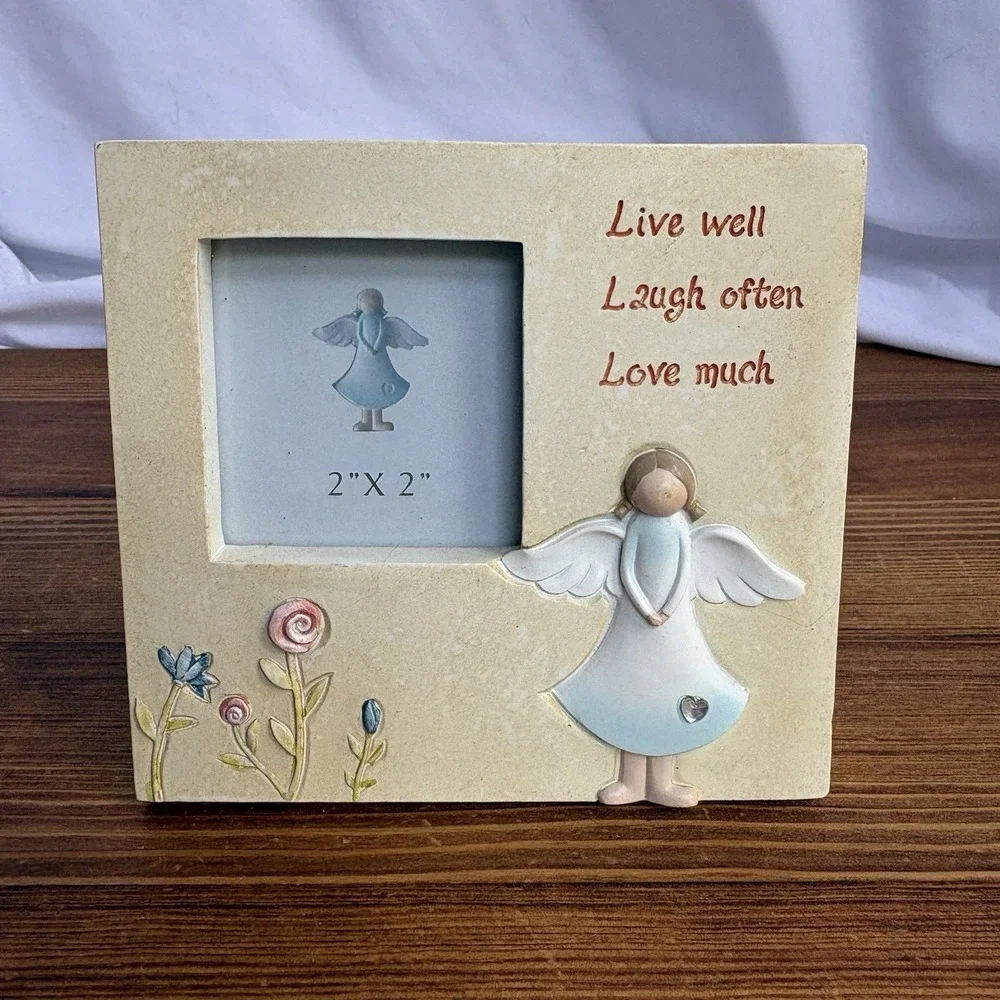 Angel 2x2 Photo Frame Live Well Laugh Often Love Much Inspirational Decor